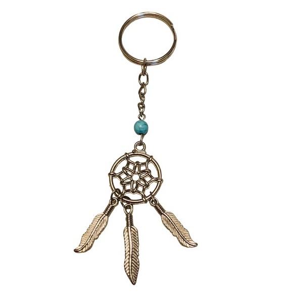 Source Unknown Accessories - Dream Catcher Key Chain Silver Tone Simulated Turquoise Dangle Feathers VTG 70’s